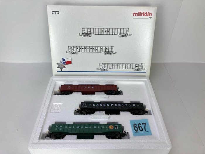 Märklin H0 - 4583 - Σετ τρένου μοντελισμού μεταφοράς εμπορευμάτων (1) - Σετ ''Τέξας'' 3 γόνδολες - Texas & Pacific