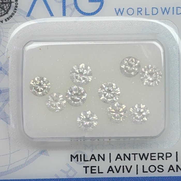 10 pcs 鑽石 - 1.55 ct - 圓形, 明亮型 - E(近乎完全無色), H(次於白色的有色鑽石) - SI2, SI3