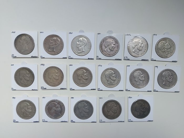 Hollandia. 2 1/2 Gulden 1845 - 1874 (17 stuks)