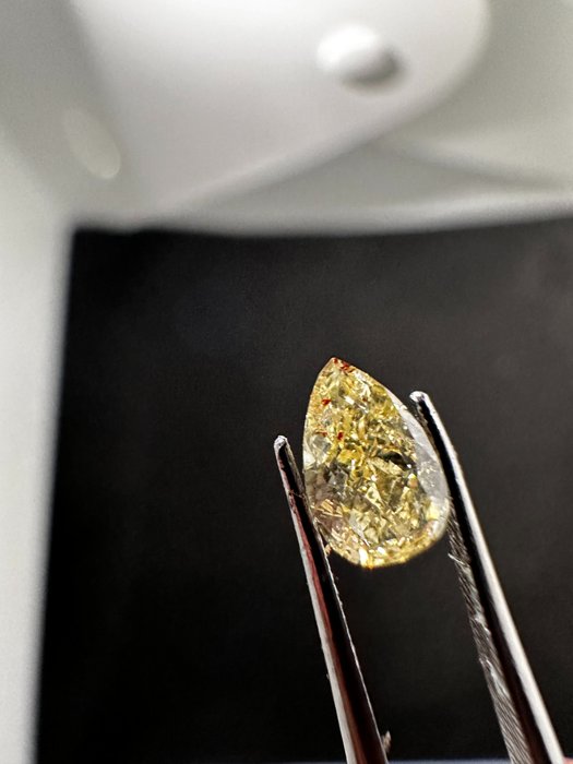 1 pcs 钻石 - 0.50 ct - 梨形 - 淡彩黄 - SI2 微内含二级