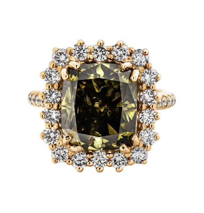 χωρίς τιμή ασφαλείας - Δαχτυλίδι Κίτρινο χρυσό -  9.40 tw. Πράσινο Διαμάντι  (Φυσικού χρώματος) - Διαμάντι 