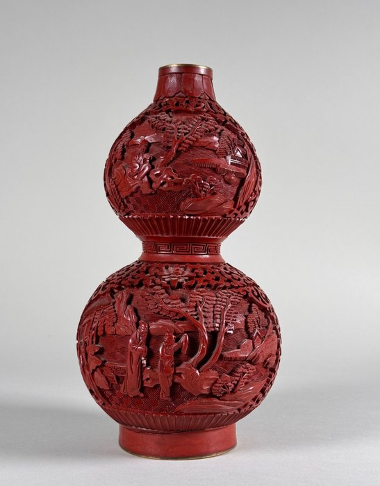 花瓶 (1) - 朱漆 - cinnabar lacquer double gourd vase - 中国 - 20世纪
