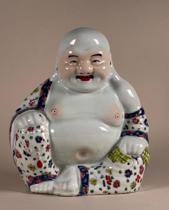 小雕像 - famille rose laughing buddha - 瓷器 - 中國  (沒有保留價)