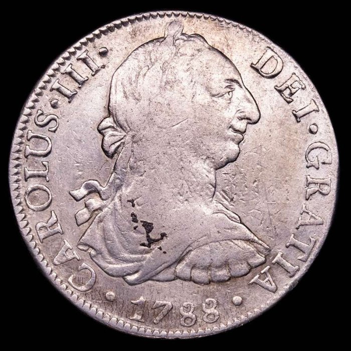 Espagne. Carlos III (1759-1788). 8 Reales Acuñada en la ceca americana de México (Mo) en el año 1788. Ensayador F·M.