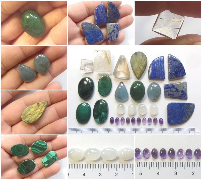 Beryl Emerald Aquamarine Amethyst Lapis Lazuli Malachite Labradorite Iridescent Moonstone Cabochon και Tumbled - Ύψος: 27.4 mm - Πλάτος: 20.4 mm- 55 g - (29)