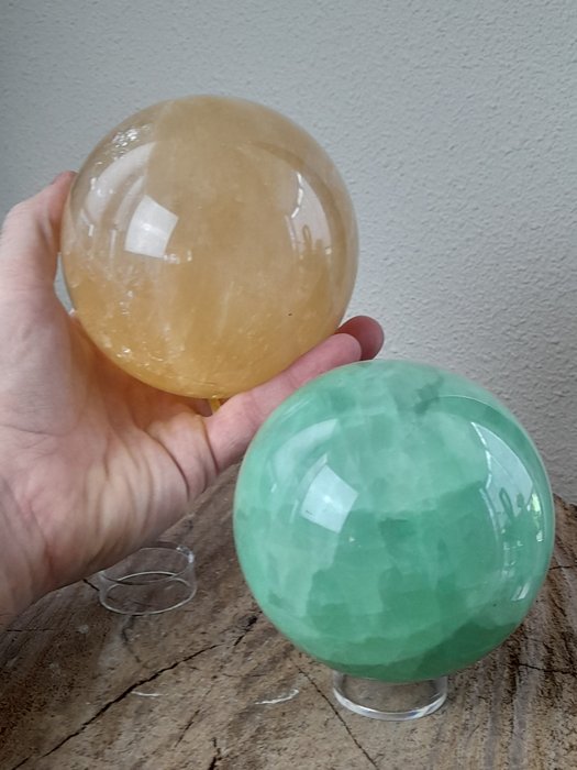 黄水晶和绿玉髓球 - Trippel A 品质 - 塑料环- 2.52 kg - (2)