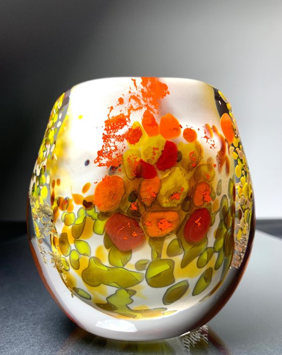 Maxence Parot - 花瓶 -  独特的蛋白石和金色花瓶  - 玻璃