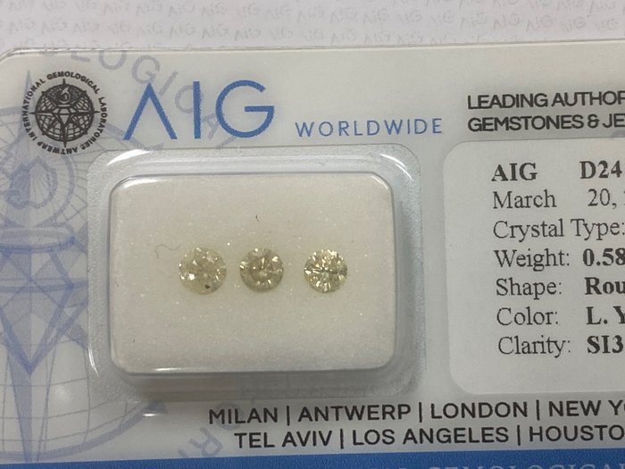 3 pcs 钻石 - 0.58 ct - 圆形 - Light yellow - si3-i2 no reserve price