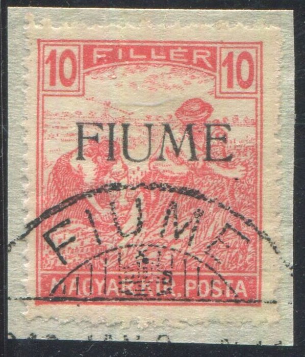 Fiume 1919 - Schnitter, 10 karminrote Füller mit maschinellem Aufdruck. Martinas zertifizierte Rarität - Sassone N. 8a