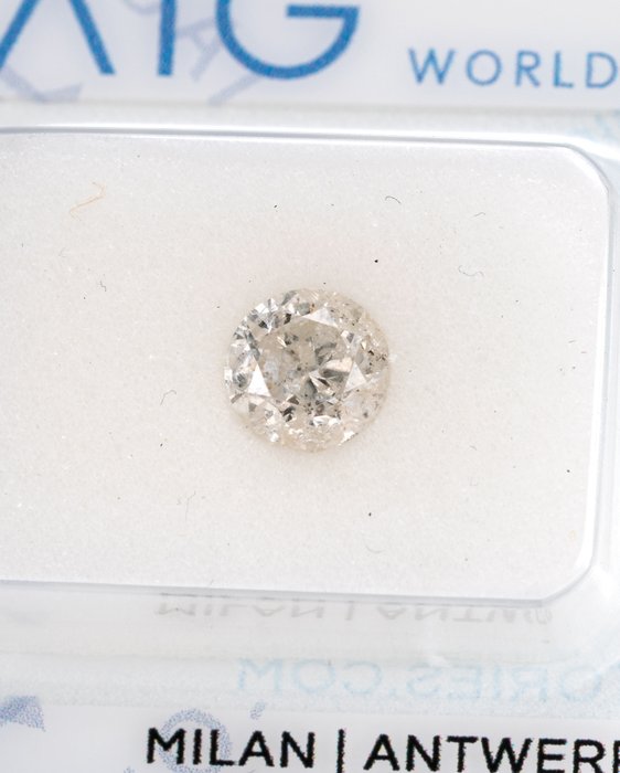 1 pcs 鑽石 - 0.81 ct - 圓形, 理想切工，無保留 - K(輕微黃色、從正面看是亮白的) - I2