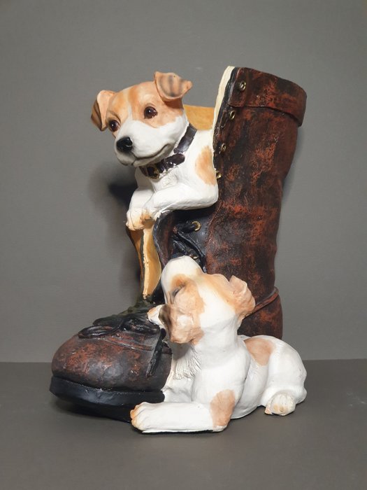 Vase -  Hund Welpe Boot Jack Russell Terrier  - Resin/ Polyester, Glasfaser