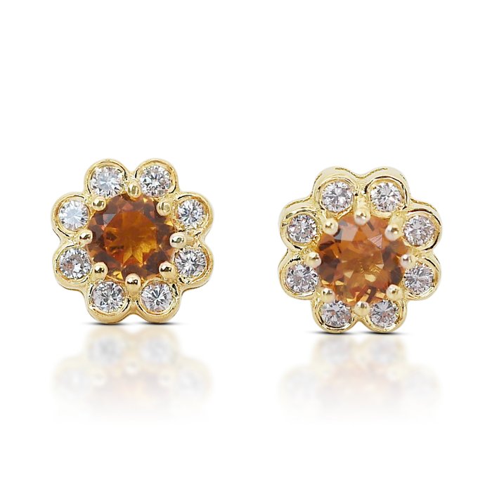 IGI Certificate - 1.14 total carat of quartz and diamonds - Σκουλαρίκια Κίτρινο χρυσό Χαλαζίας - Διαμάντι