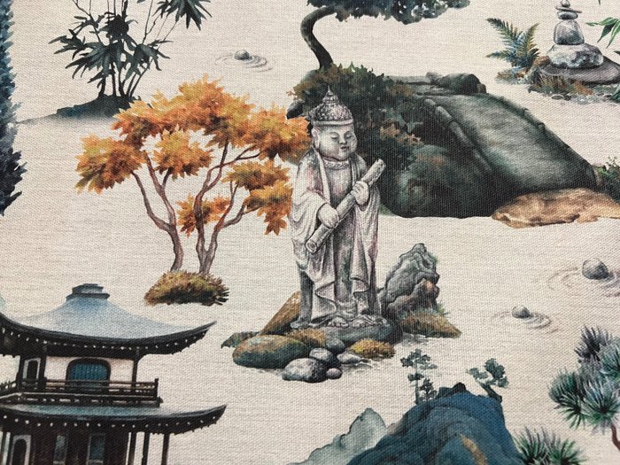 Tecido de algodão raro com tema de arte oriental - Tecido para estofos - 600 cm - 140 cm