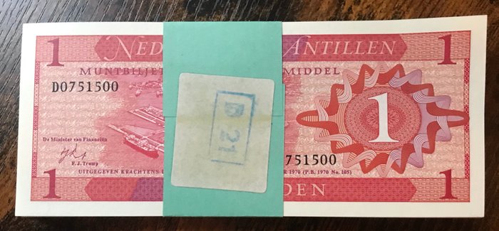 Netherlands Antilles. - 100 x 1 Gulden 1970 - original bundle - Pick 20