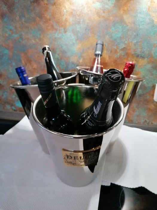香槟冷却桶 -  香槟酒柜“Deutz Trio”设计稀有 - 镀银 