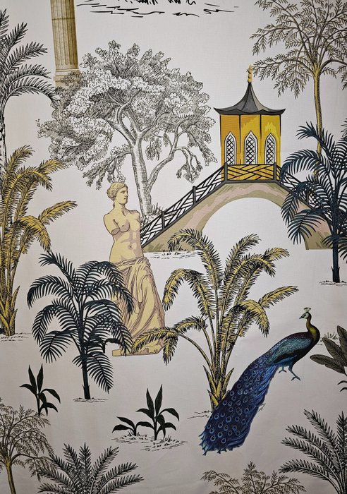 Eksklusivt art nouveau-stof i XL-forhold med påfugle, søjler og monumenter - 300x280 cm - Orientalsk - Tekstil  - 300 cm - 280 cm