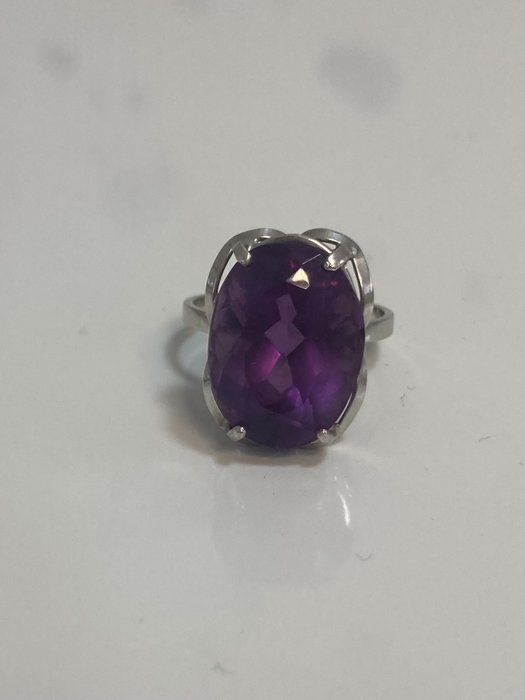 戒指 - 白金 椭圆形 紫水晶 