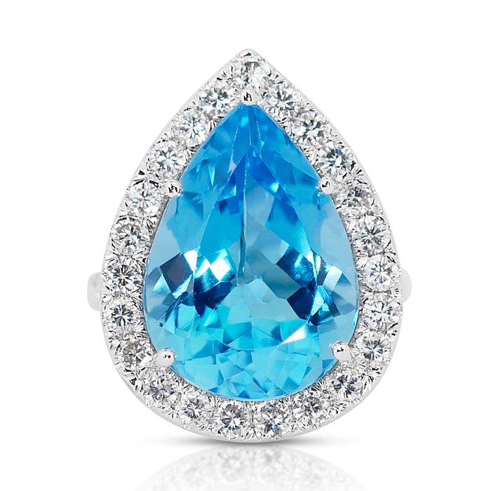IGI Certificate - 12.97 total carat of topaz and diamonds - Ring Vittguld Topas - Diamant