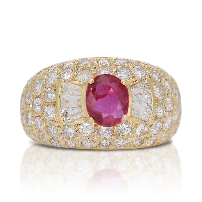 IGI Certificate - 1.96 total carat of ruby and diamonds - Pierścionek Żółte złoto Rubin - Diament