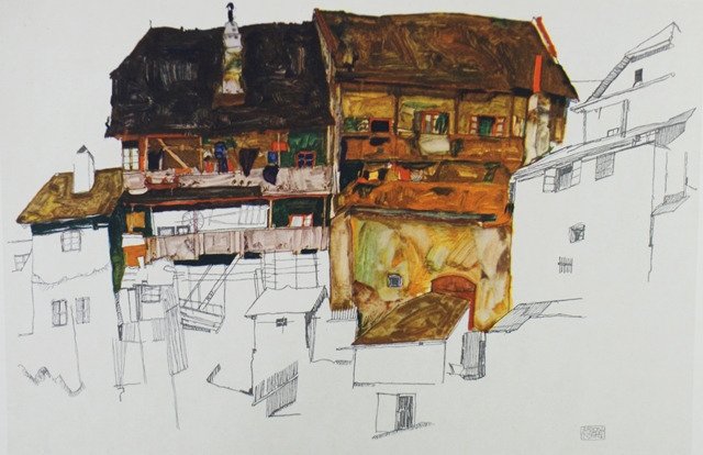Egon Schiele (1890-1918), (after) - Alte Häuser in Krumau 1914