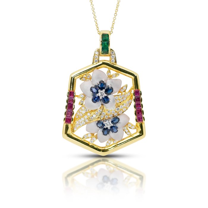 IGI Certificate - 5.77 total carat of diamonds, sapphires, rubies and emerald - Collar Oro amarillo Diamante  (Natural) - Zafiro 