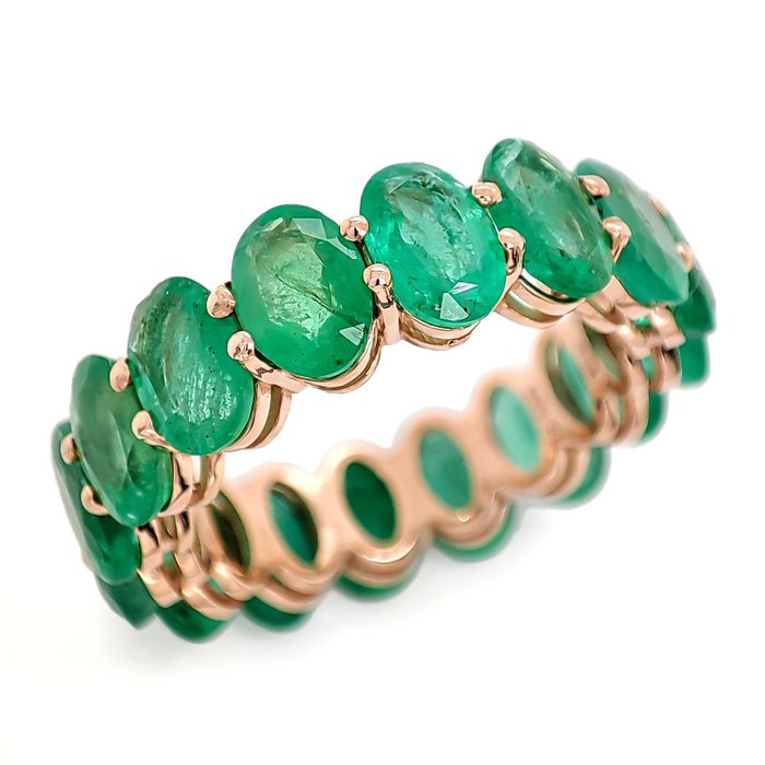 Kein Mindestpreis - 8.60 Carat Emerald - Ring - 14 Karat Gold - Roségold 