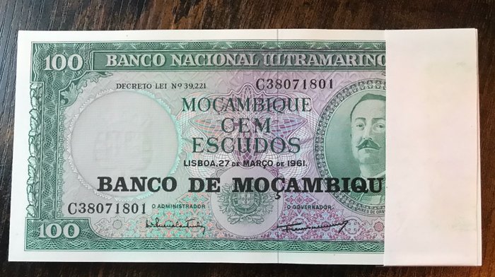 Mozambique. - 100 x 100 Escudos ND (1976 - old date 27.3.1961) - original bundle - Pick 117