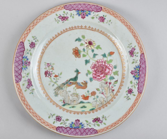 Bord - A Chinese famille rose double peacock plate for the Portuguese market - 