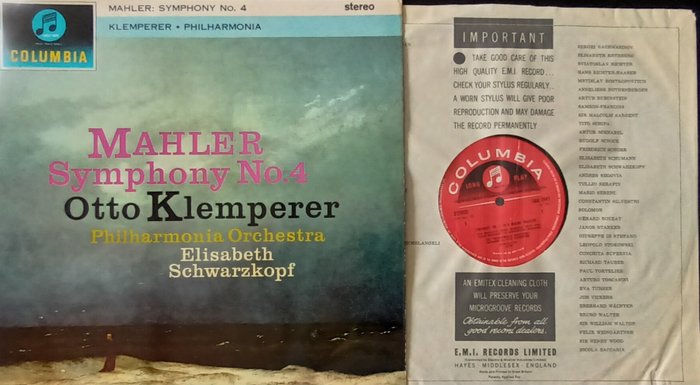 Gustav Mahler (1860-1911) - Mahler Symphony No 4 Klemperer Philharmonia - LP - Erstpressung - 1961