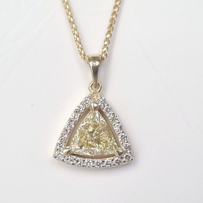 Halsband med hänge Gult guld Diamant  (Natural) - Diamant