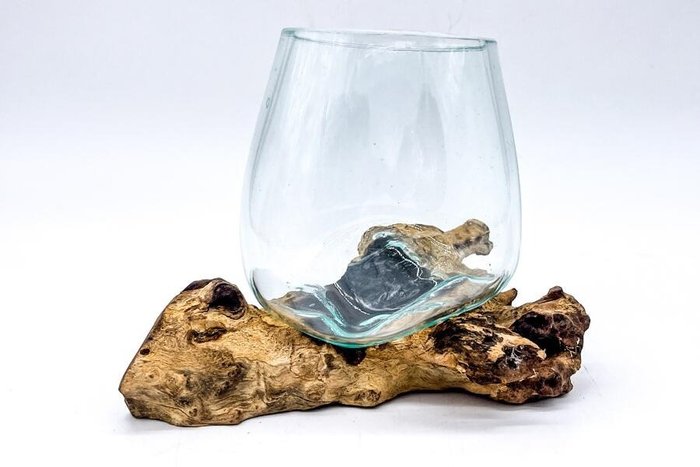Vase  - Glas, Holz