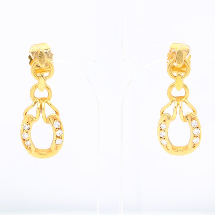 Earrings - 18kt gold - Yellow gold -  0.12ct. Diamond 