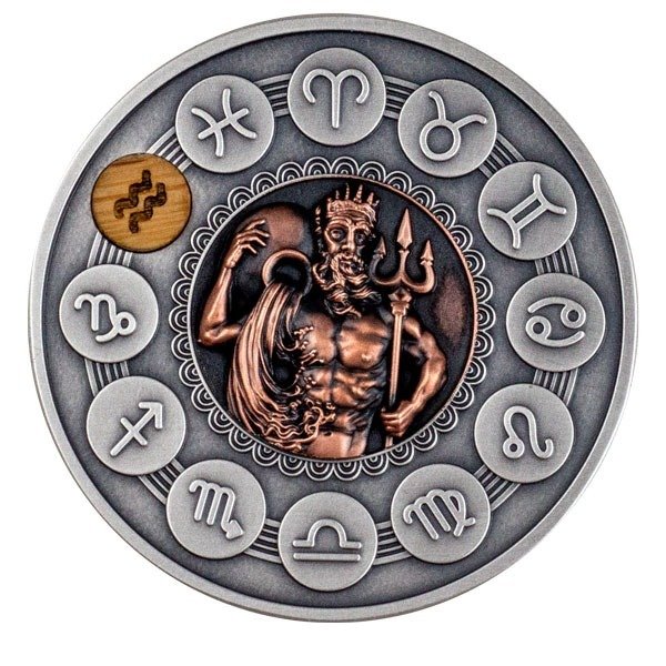 Niue. 1 Dollar 2020 Aquarius - Zodiac Signs - Antique finish, 1 Oz (.999)  (Fără preț de rezervă)
