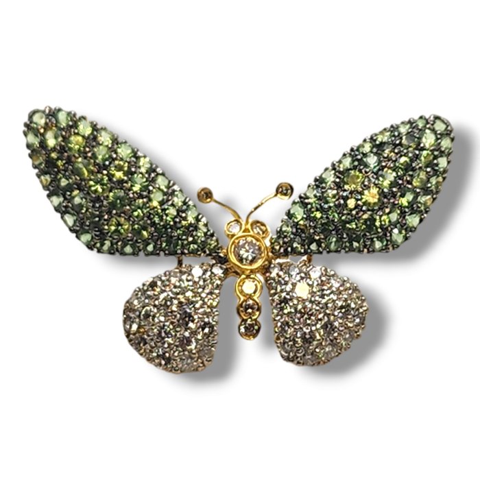 Broszka Vintage broszka z 18-karatowego złota i diamentami, szafirowa Batterfly 