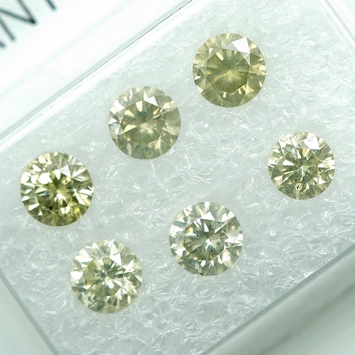 6 pcs Diamanten - 1.16 ct - Brillant - Natural Fancy Yellowish Gray Mix - I1-I2