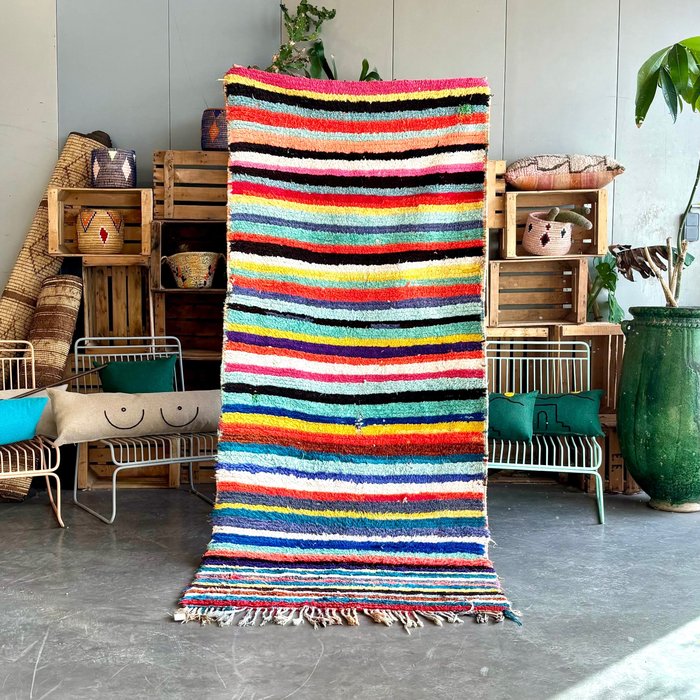 摩洛哥地毯：现代 Boucherouite 地毯 - 凯利姆平织地毯 - 265 cm - 110 cm
