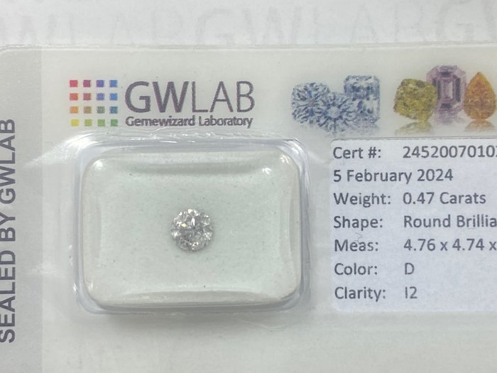 1 pcs Diamanter - 0.47 ct - Rund - D - I2, No reserve price