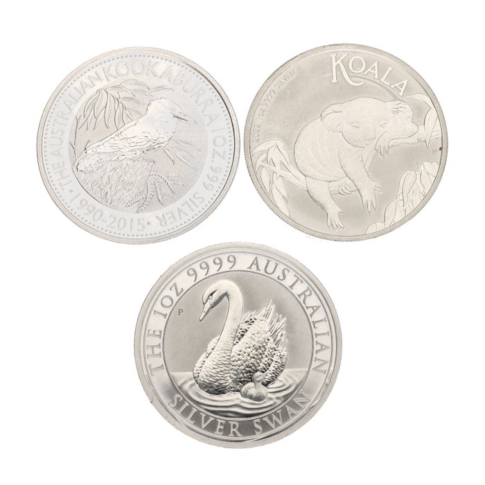 Australia. 1 Dollar 2015/2022 - Animals 1 Oz (3 stuks)