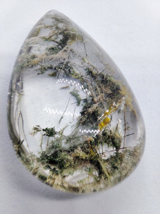 Frete grátis lindo cristal fantasma natural muito raro quartzo rutilo preto Espécime/Exemplar - Altura: 40 mm - Largura: 25 mm- 17.55 g