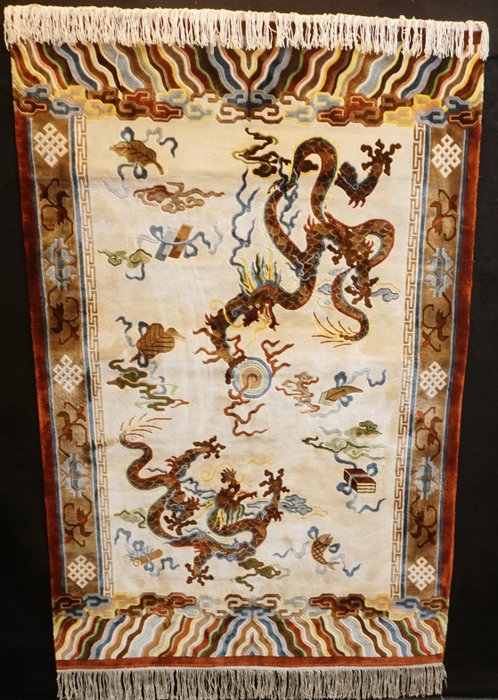 Tapete de seda chinês com motivo de dragão - Tapete - 188 cm - 123 cm