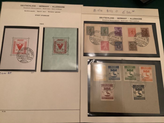 Alemania - Áreas postales locales 1945/1946 - Storkow: colección completa en las páginas del álbum - aprobado Zierer BPP - Michel 1/14 en blok 1/2