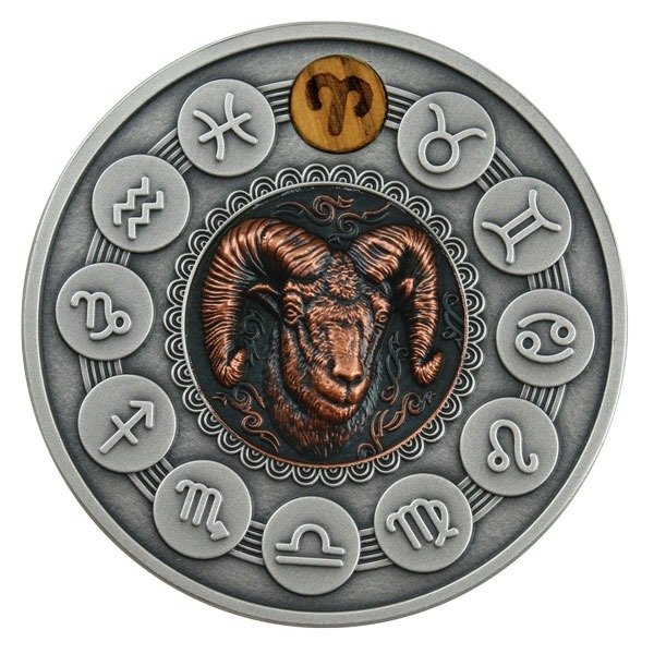 Niue. 1 Dollar 2020 Aries - Zodiac Signs - Antique Finish, 1 Oz (.999)  (Ohne Mindestpreis)