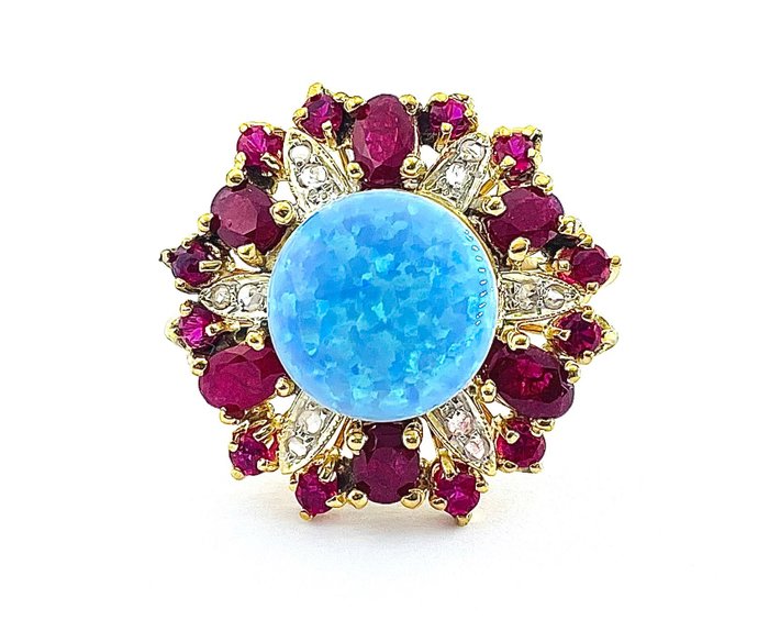 No Reserve Price - Ring Silver, Yellow gold, NO RESERVE PRICE Opal - Ruby 