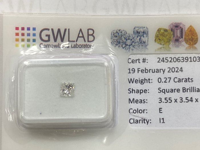 1 pcs 钻石 - 0.27 ct - 方形 - E - I1 内含一级, NO RESERVE PRICE
