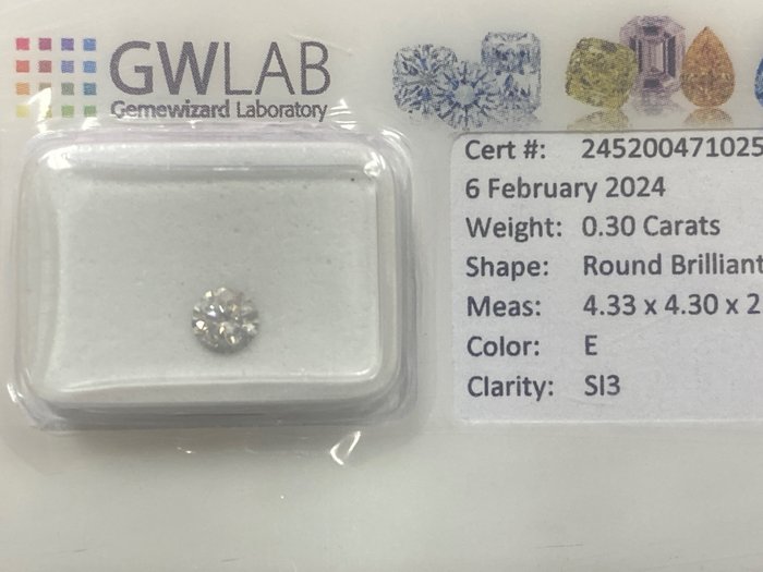 1 pcs 钻石 - 0.30 ct - 圆形 - E - SI2 微内三含级, NO RESERVE PRICE