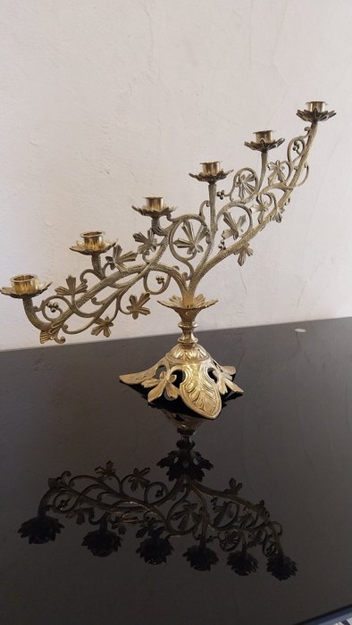 Keresztény tárgyak - Vallási gyertyatartó (1) - Art Deco - Bronz - 1850-1900