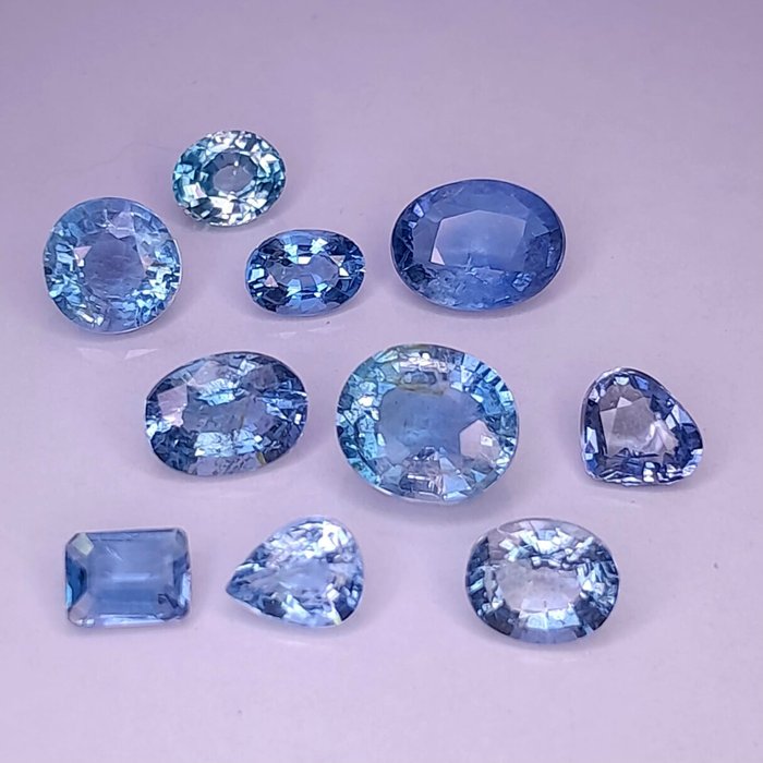 10 pcs 藍色 海藍寶石 - 6.82 ct