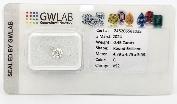 钻石 - 0.45 ct - 明亮型 - G - VS2 轻微内含二级