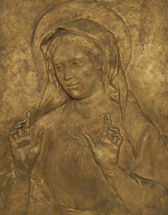 Scuola italiana fine XIX secolo - Relieve, Madonna - 27 cm - Bronce, Dorado