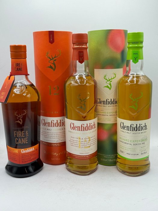 Glenfiddich - 12 years old - Orchard Experiment Series #05 - Fire & Cane - Original bottling  - 70cl - 3 bottiglie